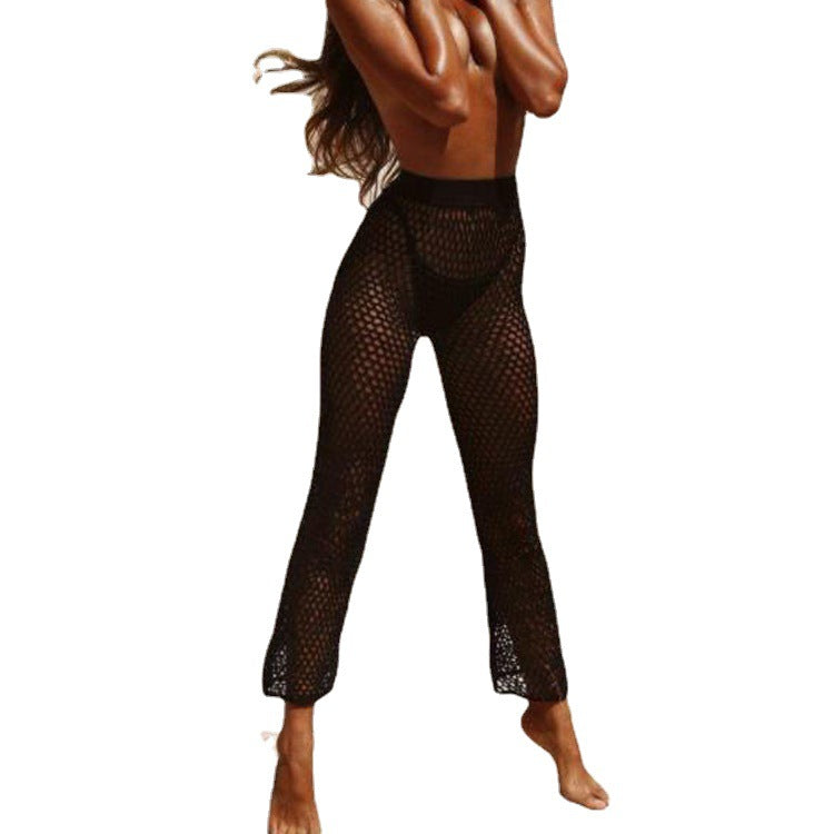 Damen Netz-Strandhose mit hohem Bund und weitem Bein EB
