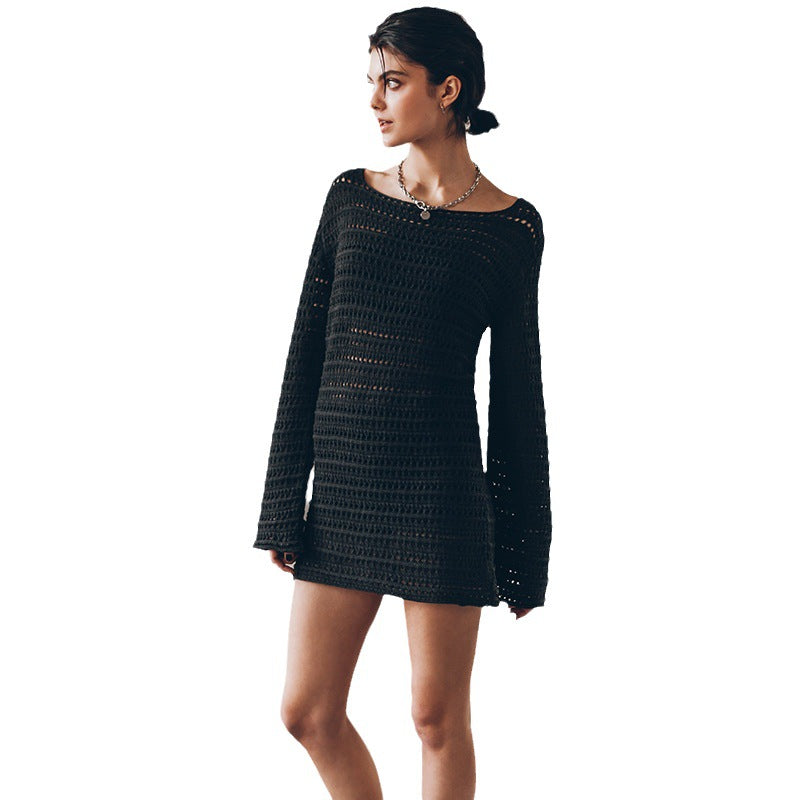 Damen gehäkeltes Minikleid mit langen Ärmeln EB