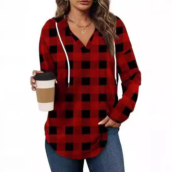 Damen lässige Karobluse mit Kapuze EB