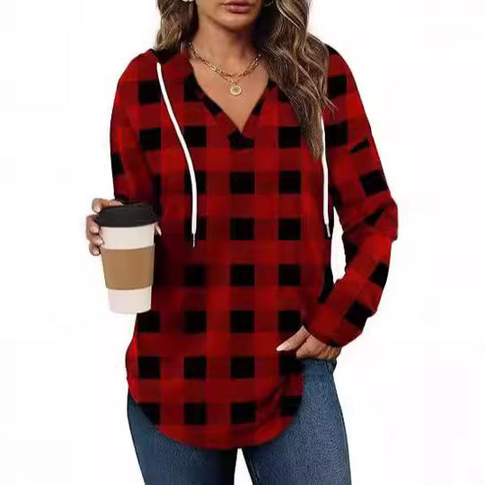 Damen lässige Karobluse mit Kapuze EB