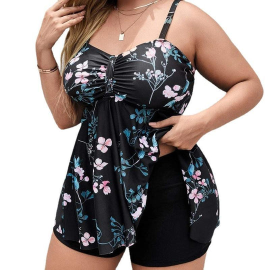 Damen Sportliches Tankini-Set mit floralem Oberteil und Shorts EB