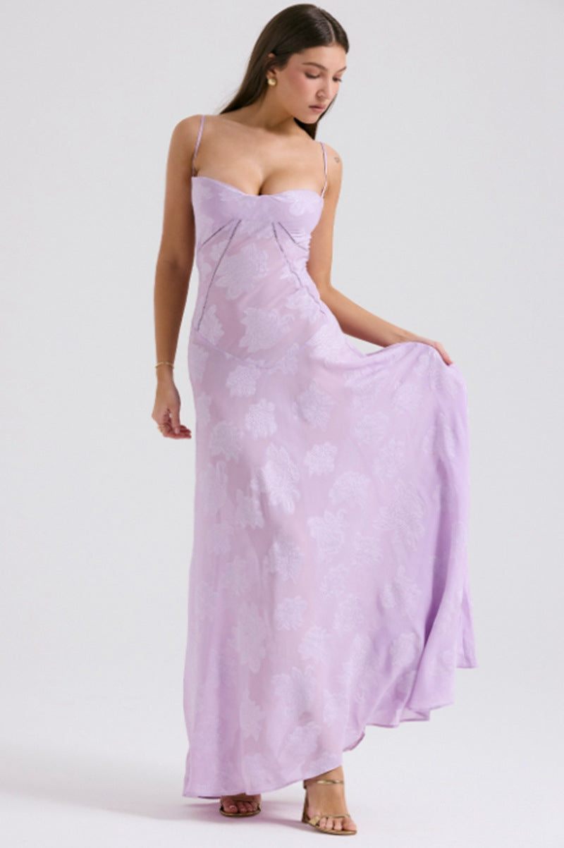 Damen nan figurbetontes Maxikleid mit Miederkonstruktion und Spaghettiträgern EB