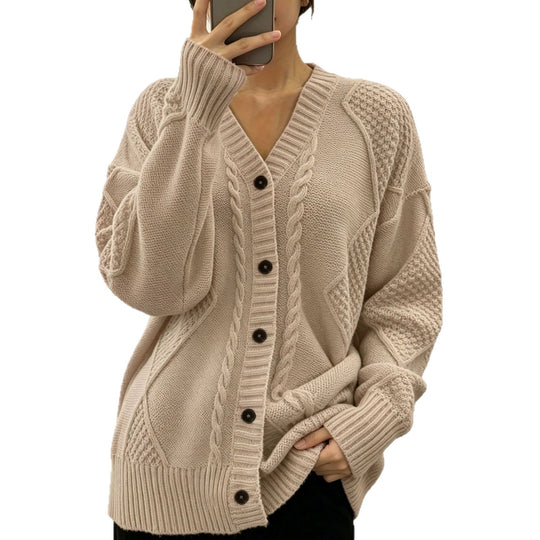 Damen Oversize Strickcardigan mit Zopf- und Strukturdetails EB