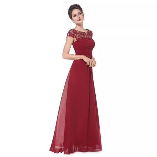 Damen Elegantes Maxikleid mit Spitzenoberteil und fließendem Rock EB