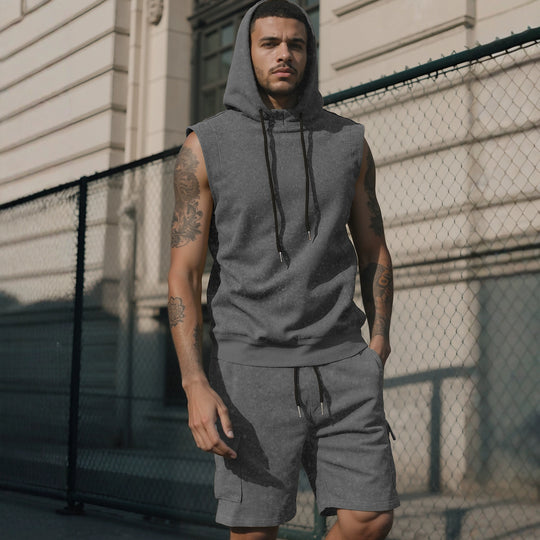 Herren nan Kapuzen-Muskelshirt-Set mit funktionaler Cargobermuda EB