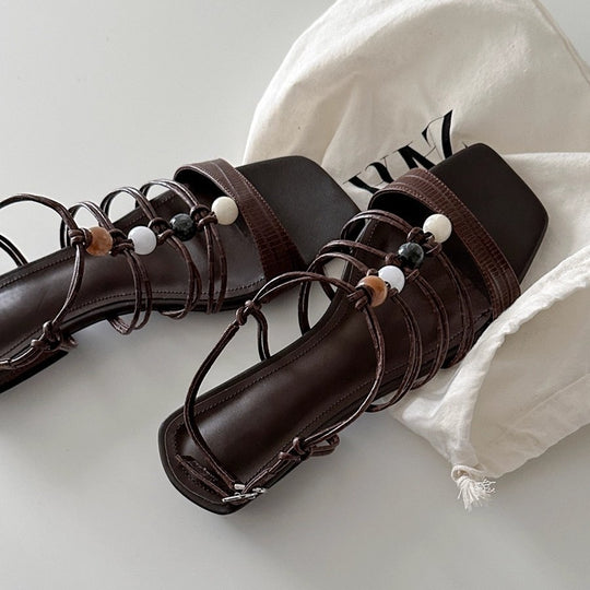 Damen Modische Plateau-Sandalen mit dekorativen Riemen und bequemer Innensohle EB