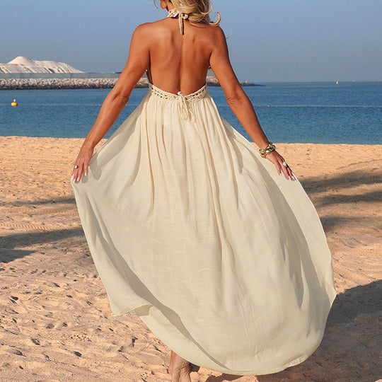 Damen Häkel-Strandüberwurf mit tiefem V-Ausschnitt und eleganter geschlitzt Konstruktion EB