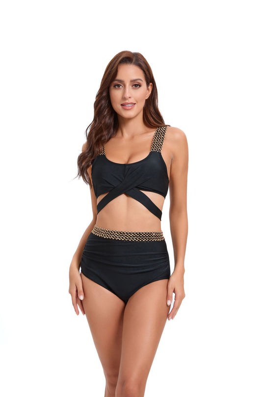 Damen Sportliches Bikini-Set mit raffiniertem Wickeldesign und verstellbaren Trägern EB
