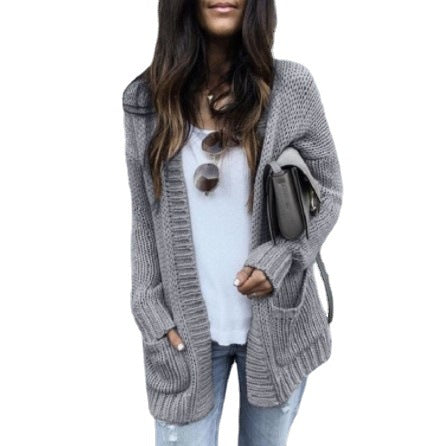 Damen Offene Strickjacke mit tiefen Taschen und strukturierter Oberfläche EB