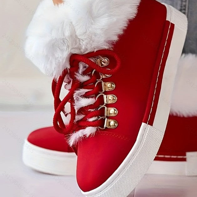 Damen Sportliche High-Top Sneaker mit flauschigem Kunstfellkragen EB
