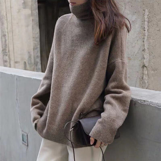 Damen bequemer Rollkragenpullover aus hochwertigem Wollmix EB