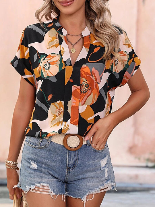 Damen Bluse mit floralen Mustern und stylischem Stehkragen EB