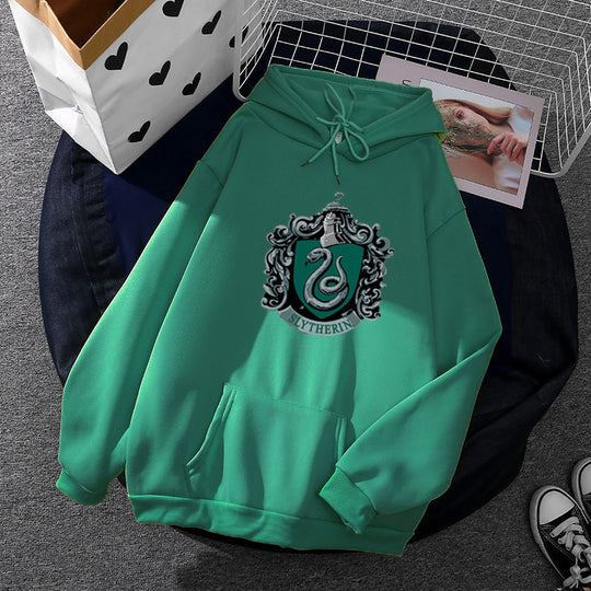 Damen nan gemütlicher Kapuzenpullover im Oversize-Cut mit heraldischem Schlangenwappen und weichem Fleece-Innenfutter EB