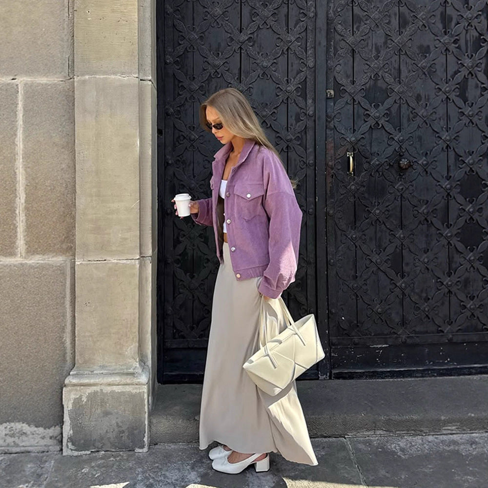 Damen Oversized Cordjacke mit praktischen Taschen und dezentem Streifenmuster EB