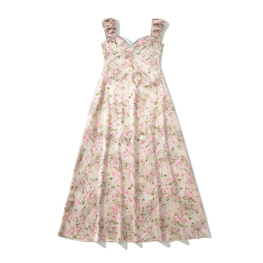Damen Maxi-Kleid mit floralem Rüschendesign und elegantem Schnitt EB