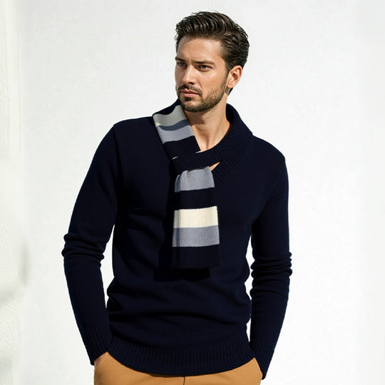 Herren eleganter Pullover mit modernem V-Ausschnitt und feinen Rippdetails EB