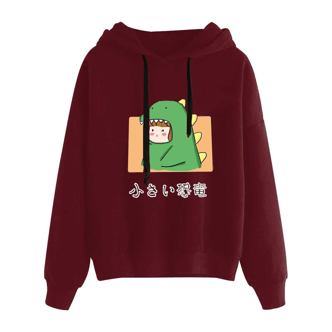 Damen nan kurz geschnittener Cropped-Kapuzenpullover mit niedlicher Frosch-Illustration und verstellbarer Kapuze EB