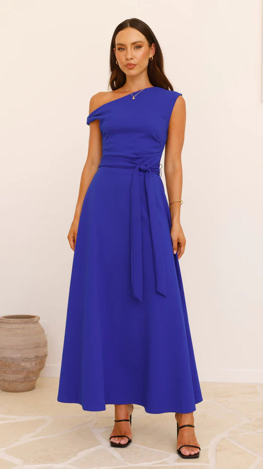 Damen Maxikleid mit schickem asymmetrischen Ausschnitt und eleganter Schleife EB