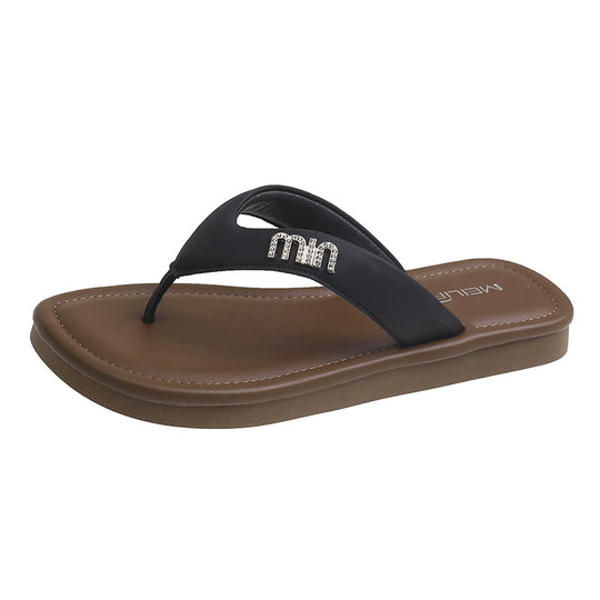 Damen Flip-Flops mit modischem Riemen und funkelndem Dekor EB