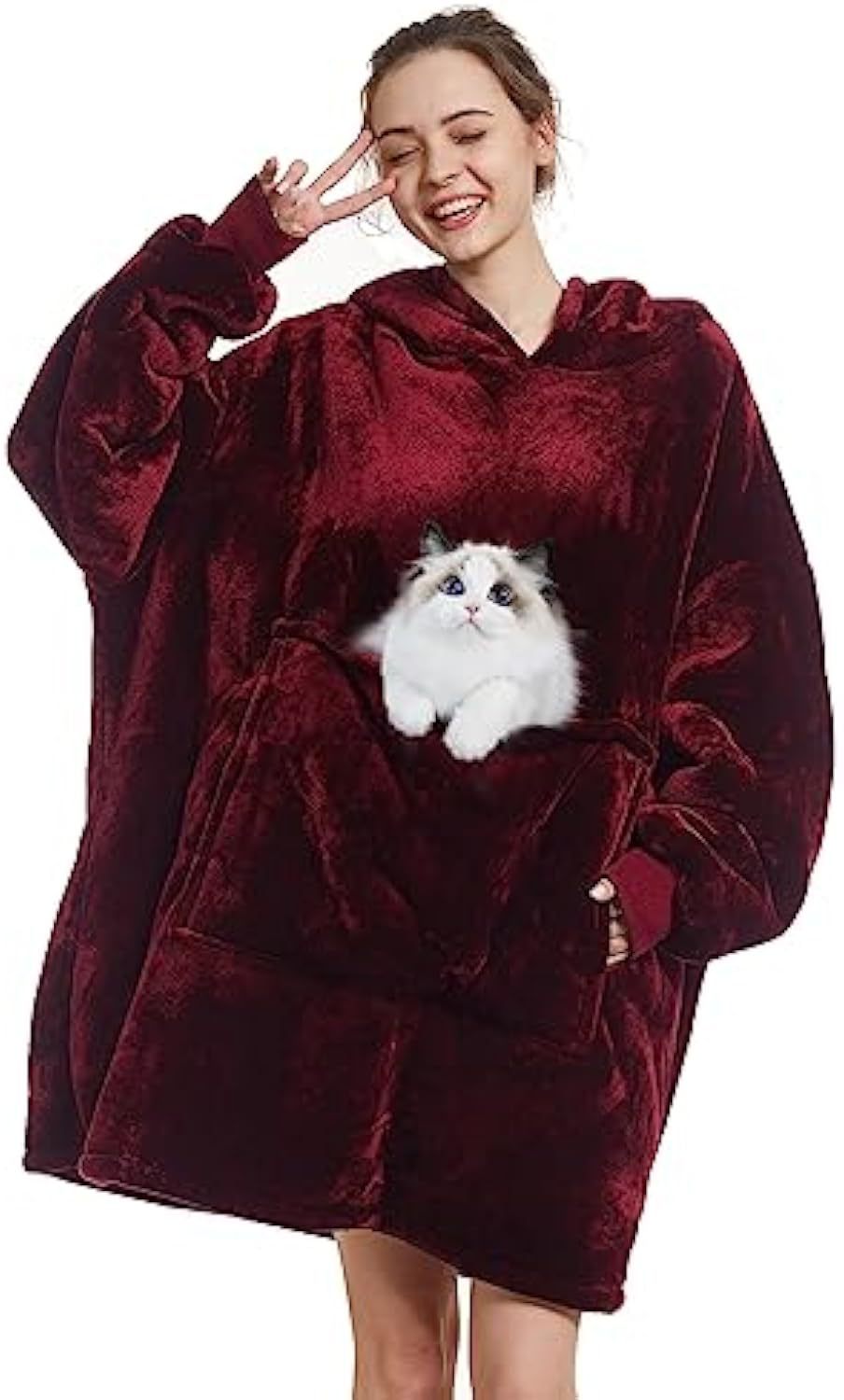 Damen Oversize Kapuzen-Kuscheldecke aus Mikrofaser mit Sherpa-Futter EB