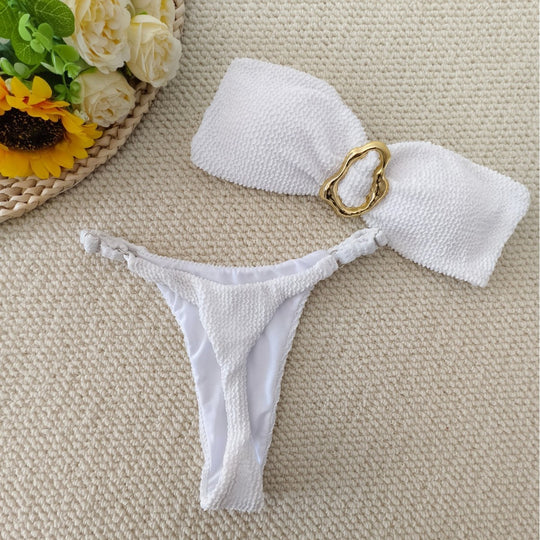 Damen Bandeau-Bikini mit dekorativem Ringdetail EB