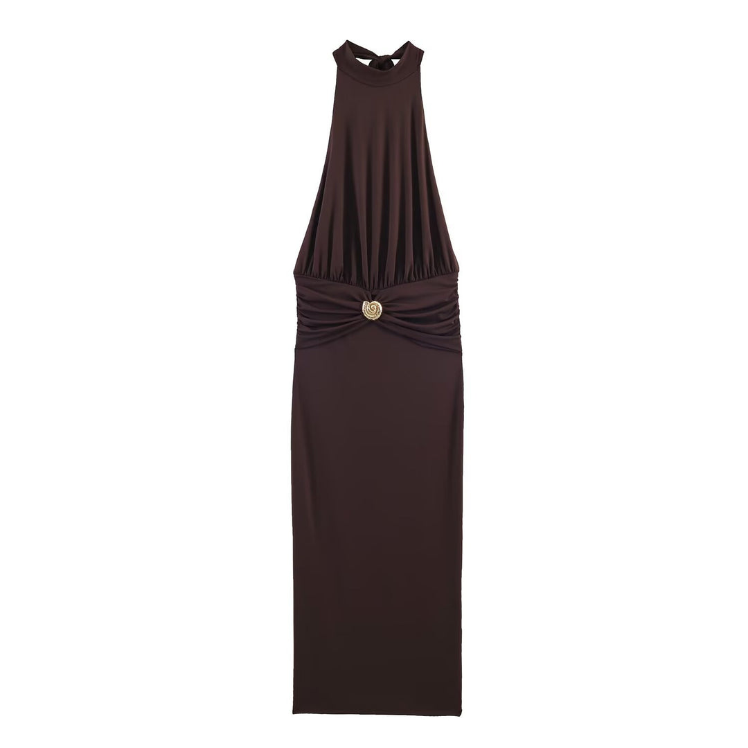 Damen Maxikleid mit schickem Halterneck und dekorativer Drapierung EB