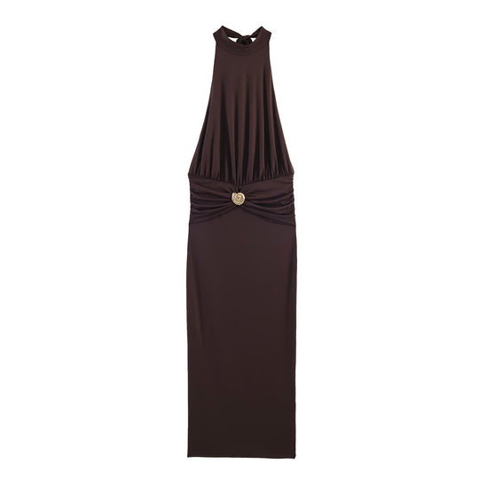 Damen Maxikleid mit schickem Halterneck und dekorativer Drapierung EB