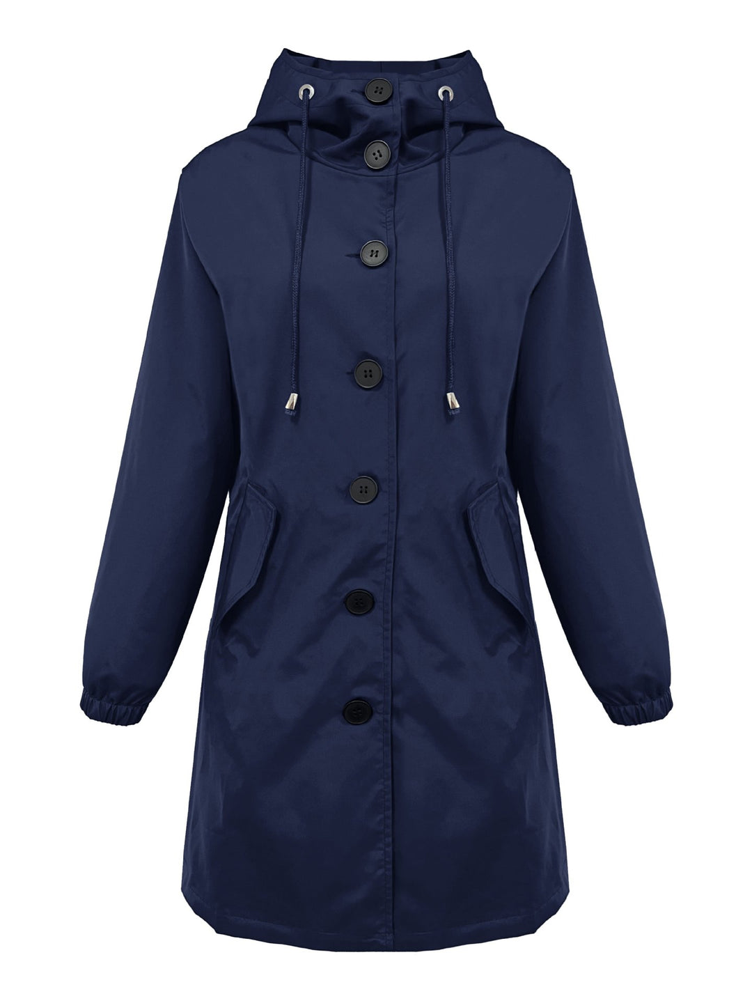 Damen nan leichter Regenparka mit Kapuze, überlanger Knopfleiste, Tunnelzug und aufgesetzten Taschen EB