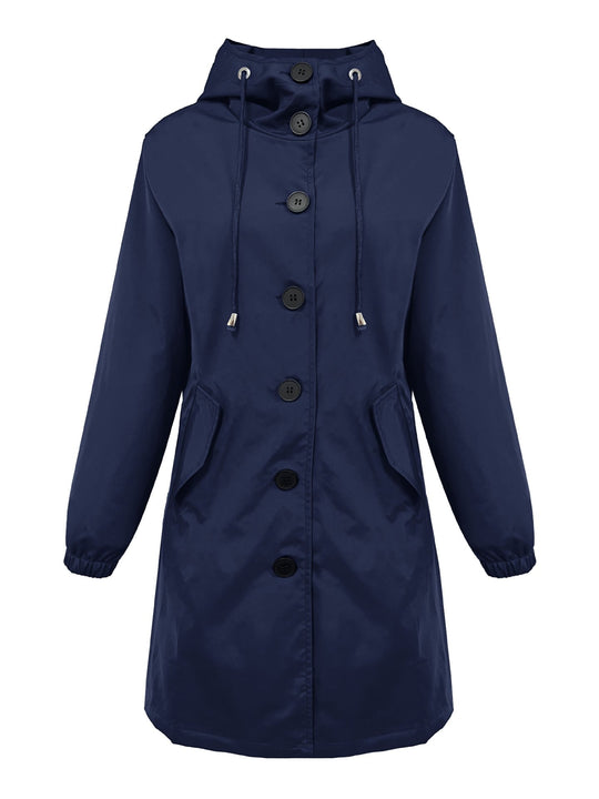 Damen nan leichter Regenparka mit Kapuze, überlanger Knopfleiste, Tunnelzug und aufgesetzten Taschen EB