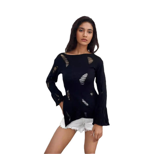 Damen modisches Oberteil mit strukturierten Cut-Outs und Ärmeln im Boller-Look EB