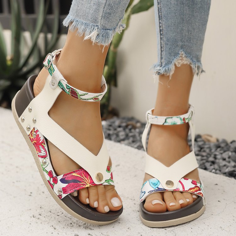 Damen Komfortable Sandalen mit floralen Akzenten und anatomischem Fußbett EB