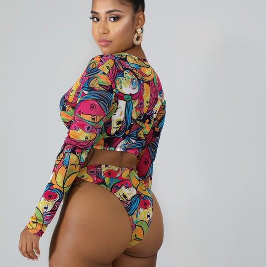 Damen Surf-Bikini-Set mit langärmeligem Oberteil und modischem Reißverschluss EB
