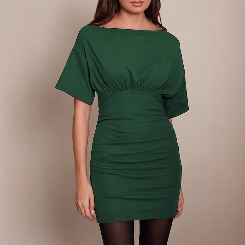 Damen figurbetontes Wickelkleid mit Raffungen und weiten Ärmeln EB