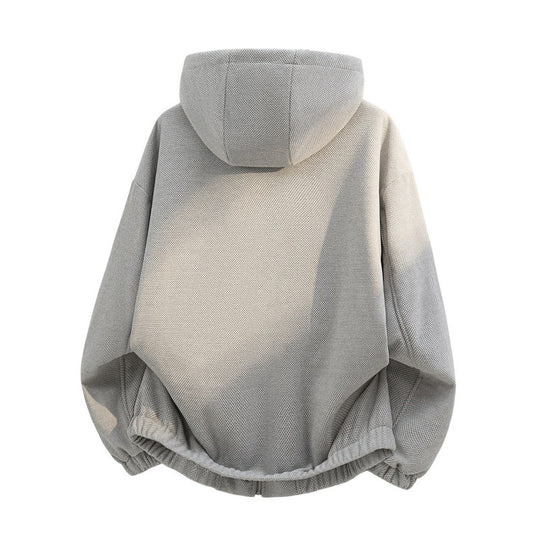 Damen oversized Fleecejacke mit Kapuze und karierter Innenfütterung EB