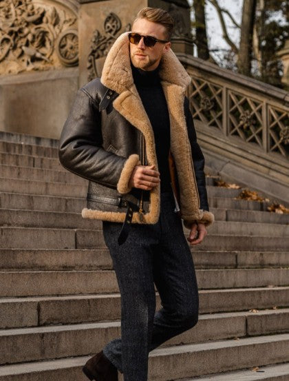 Herren robuste jacke mit warmem Plüschkragen EB