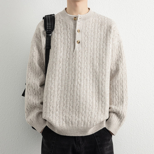 Herren Strickpullover mit Knopfdetails und strukturierter Oberfläche EB