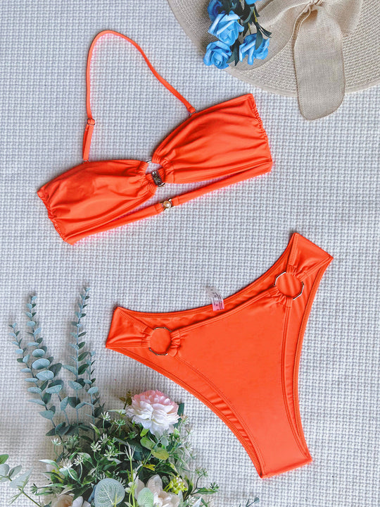 Damen Bandeau-Bikini mit Glamourösen Ringdetails EB