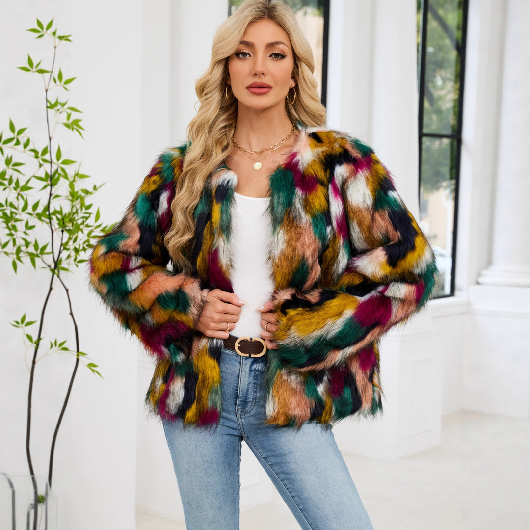 Damen Modische Kunstpelzjacke mit auffälligem Muster EB