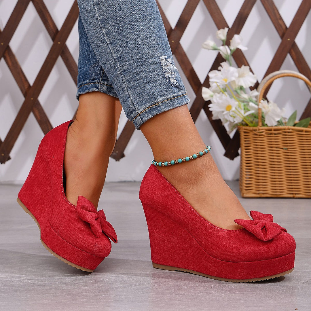 Damen Wedge-Pumps mit dekorativer Schleifen-Applikation und komfortablem Fußbett EB