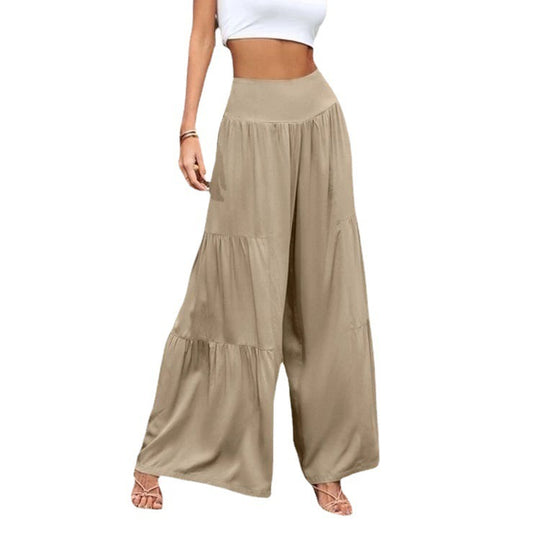 Damen weit geschnittene Sommerpalazzo-Hose mit hohem Bund und plisséierten Details EB