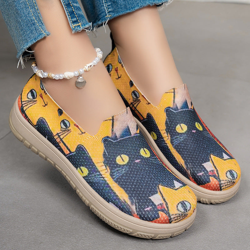 Damen Komfortable Slip-On Freizeitschuhe mit buntem Muster EB