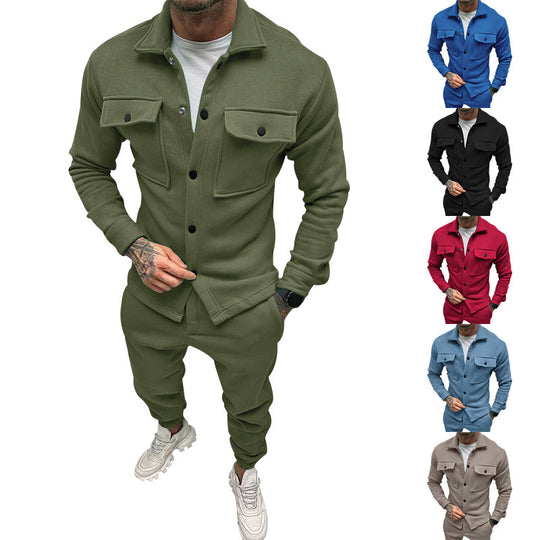 Herren nan Utility-Loungeset mit Hemdjacke, aufgesetzten Klappentaschen und schmal zulaufender Jogginghose EB