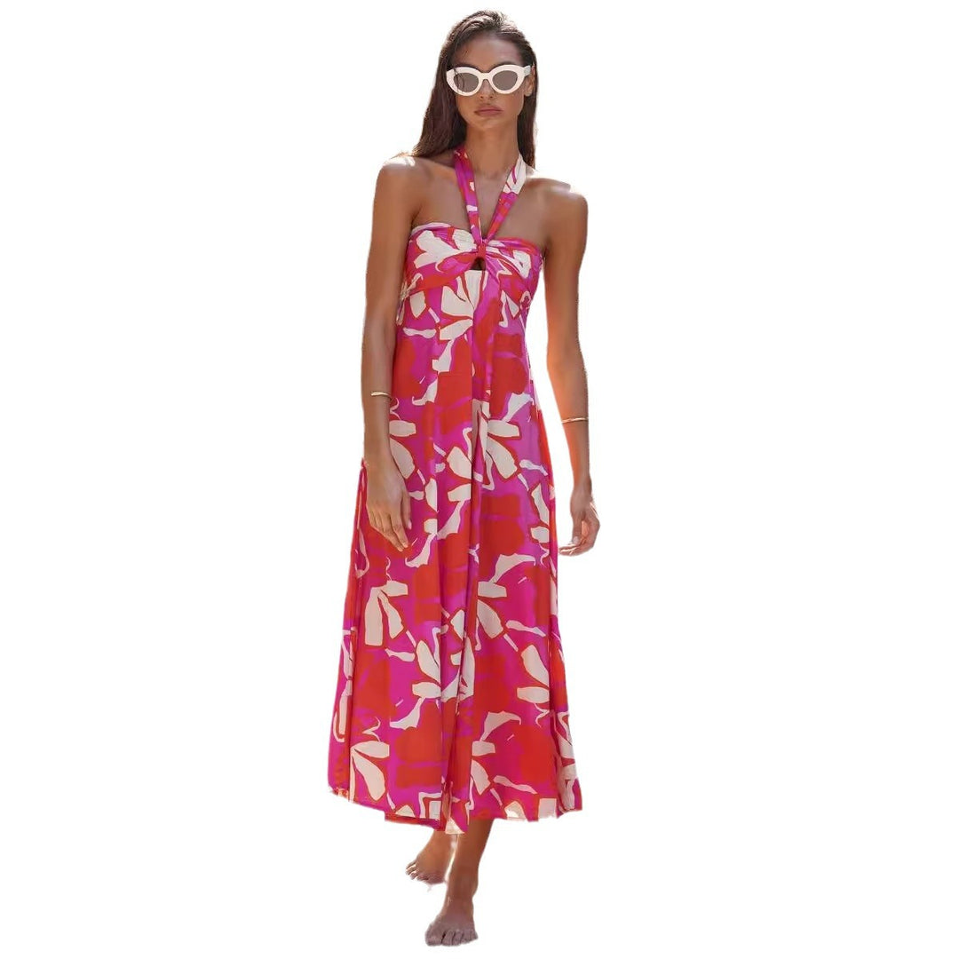 Damen Maxi Kleid mit raffiniertem Halterneck und trendigem Print EB