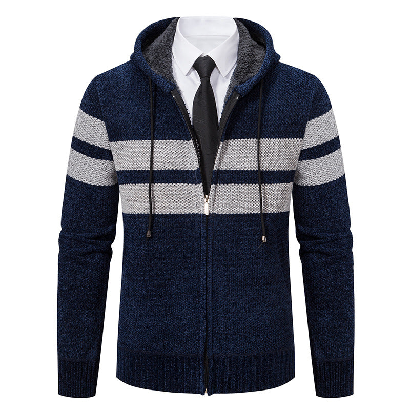 Herren nan gestrickte Kapuzenjacke mit Teddyfutter, verdecktem Reißverschluss und kontrastreifen EB