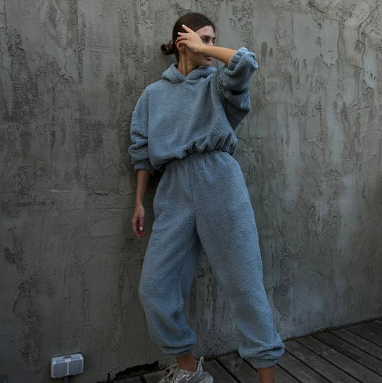 EB | Loungewear Set Fleece Hoodie und Hose Hohe Taille Lockere Passform