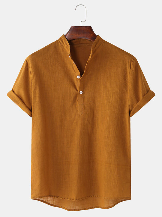 Herren Kurzarmhemd mit innovativem Henley-Ausschnitt und fließendem Material EB