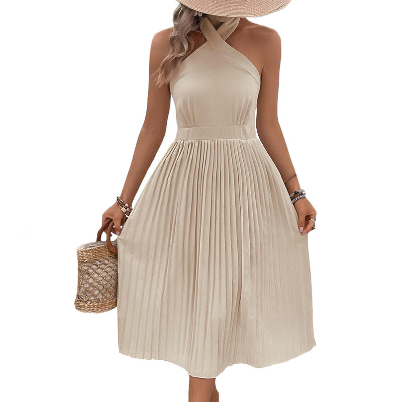 Damen Midikleid mit Schickem Asymmetrischem Design und Plissiertem Rock EB
