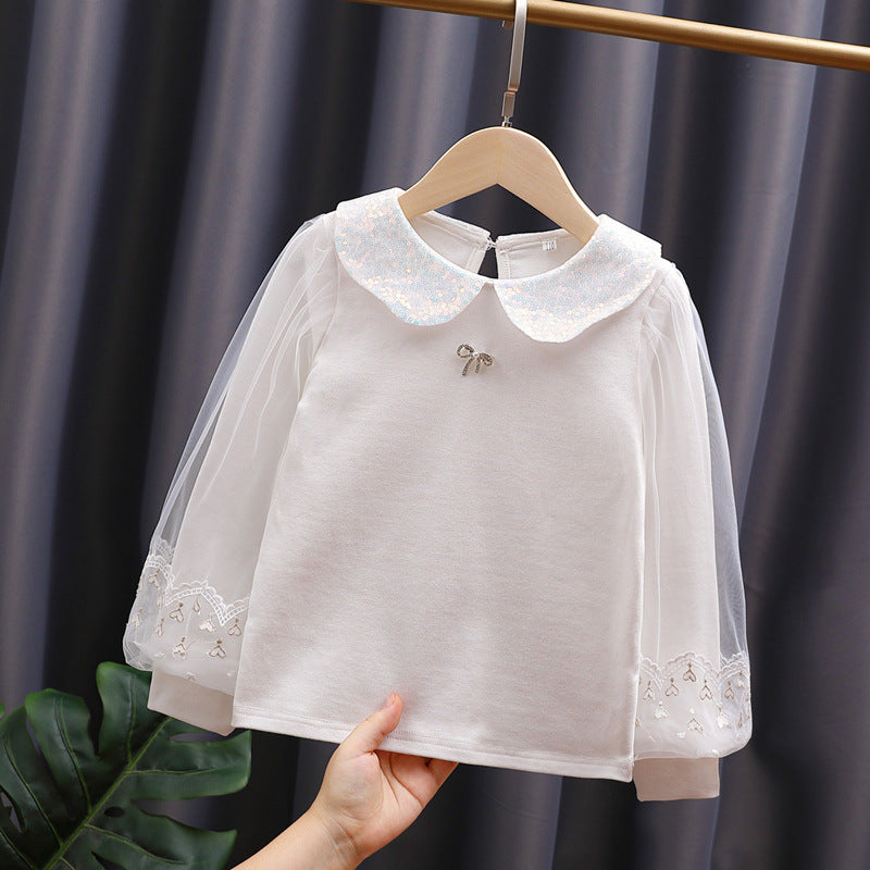 Mädchen Sweatshirt mit eleganten Tüllärmeln und auffälligem Kragen EB