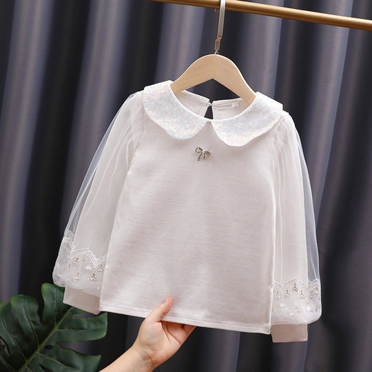 Mädchen Sweatshirt mit eleganten Tüllärmeln und auffälligem Kragen EB