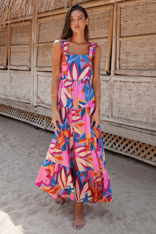 Damen Maxikleid mit trendigem Volant und floralem Muster EB